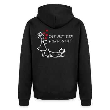 Die mit dem Hund geht Gassi Spruch Geschenk - Unisex Premium Bio Zip Hoodie - Schwarz - Hinten - Nico (187cm)
