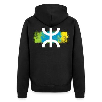 Amazigh - Unisex Premium Organic Zip Hoodie - black - Back - Nico (187cm)