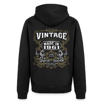 Vintage Made in 1961 Limited Edition 100% Awesome - Unisex Premium Bio Zip Hoodie - Schwarz - Hinten - Nico (187cm)