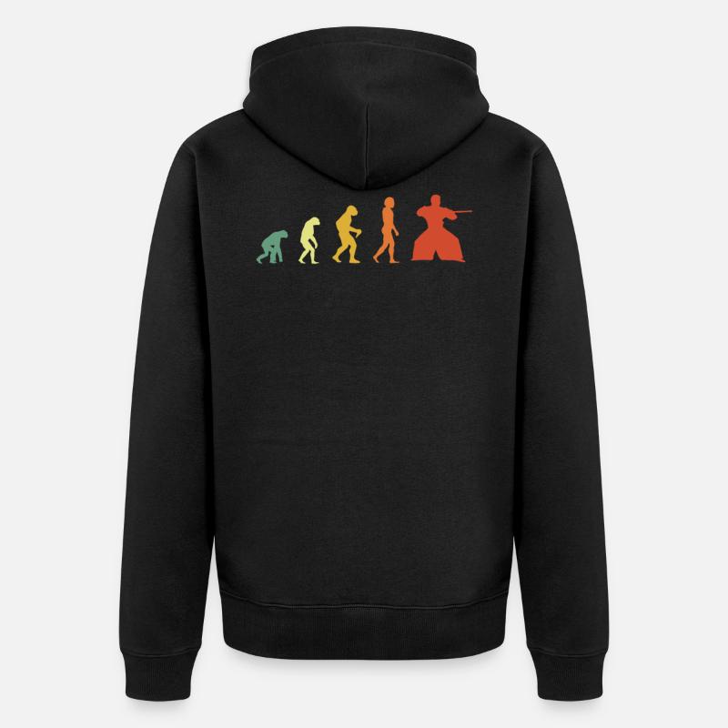Retro Aikido Evolution - Unisex Premium Bio Zip Hoodie - Schwarz