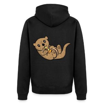 Otter Tier Pizza Geschenk Marder Wiesel Fischotter - Unisex Premium Bio Zip Hoodie - Schwarz - Hinten - Nico (187cm)