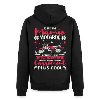 Mamie Motarde Humour Mamou Grand-Mère Motocyclette - Veste à capuche bio Premium Unisexe - noir - Dos - Nico (187cm)