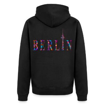 Berlin T-Shirt - Berlin Fernsehturm Shirt - I Love - Unisex Premium Bio Zip Hoodie - Schwarz - Hinten - Nico (187cm)
