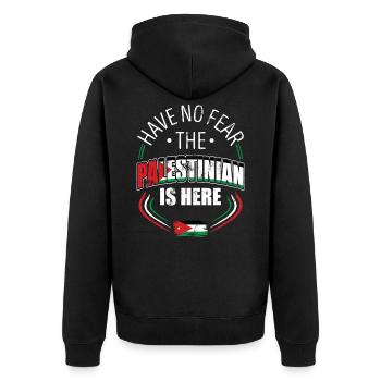 N’aie pas peur, Le Palestinien Est ici - Veste à capuche bio Premium Unisexe - noir - Dos - Nico (187cm)
