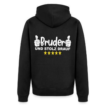 Bruder und Stolz Drauf - Unisex Premium Bio Zip Hoodie - Schwarz - Hinten - Nico (187cm)