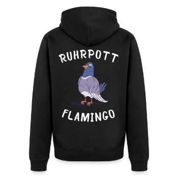 Ruhrpott Flamingo Taubenzüchter Tauben - Unisex Premium Bio Zip Hoodie - Schwarz - Hinten - Nico (187cm)