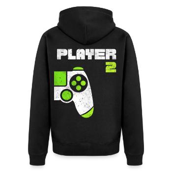 Player 1 Player 2 Gamer Partnerlook - Unisex Premium Bio Zip Hoodie - Schwarz - Hinten - Nico (187cm)
