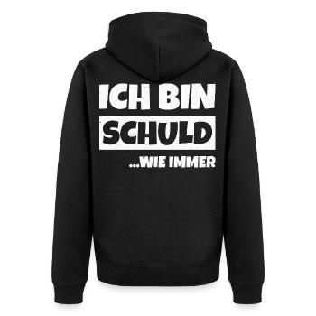 Ich bin Schuld wie Immer - Unisex Premium Bio Zip Hoodie - Schwarz - Hinten - Nico (187cm)