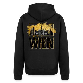Wien Vienna Österreich Austria Skyline Stadt Gold - Unisex Premium Bio Zip Hoodie - Schwarz - Hinten - Nico (187cm)