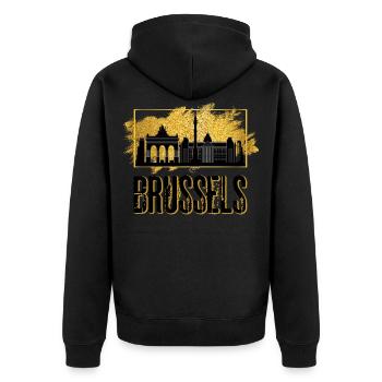 Brussels Brüssel Belgien Stadt Skyline Gold - Unisex Premium Bio Zip Hoodie - Schwarz - Hinten - Nico (187cm)