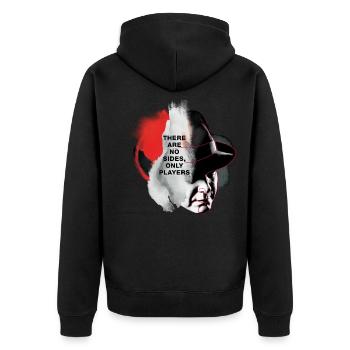 portrait « there are no sides, only players » - Veste à capuche bio Premium Unisexe - noir - Dos - Nico (187cm)