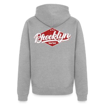 Brooklyn New York - Veste à capuche bio Premium Unisexe - gris chiné - Dos - Nico (187cm)
