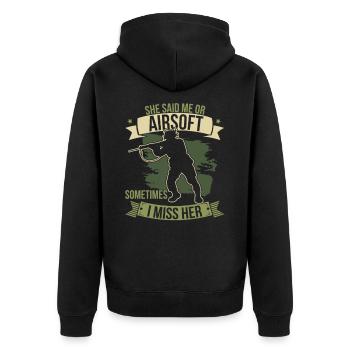 Mich oder Airsoft Softair Lustige Dating - Unisex Premium Bio Zip Hoodie - Schwarz - Hinten - Nico (187cm)