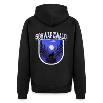 Schwarzwald Illustration Wald Bäume Hirsch - Unisex Premium Bio Zip Hoodie - Schwarz - Hinten - Nico (187cm)