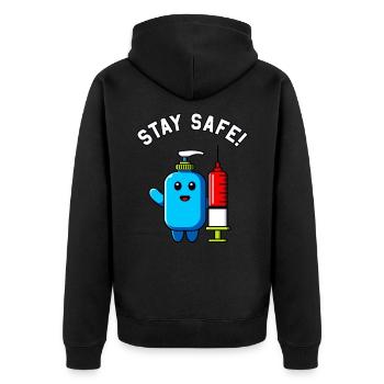 Bleib Gesund Desinfektion Hygiene Spritze Impfung - Unisex Premium Bio Zip Hoodie - Schwarz - Hinten - Nico (187cm)