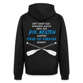 Stand Up Paddling Spruch SUP - Unisex Premium Bio Zip Hoodie - Schwarz - Hinten - Nico (187cm)