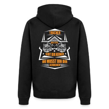 Trucker LKW Fahrer Fernfahrer Brummi Geschenk - Unisex Premium Bio Zip Hoodie - Schwarz - Hinten - Nico (187cm)
