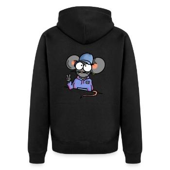 Maus zeigt Peace - Unisex Premium Bio Zip Hoodie - Schwarz - Hinten - Nico (187cm)