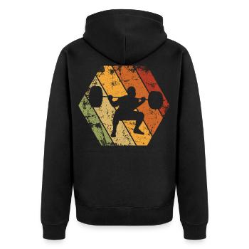 Gewichtheber Fitness Gym Retro Vintage - Unisex Premium Bio Zip Hoodie - Schwarz - Hinten - Nico (187cm)