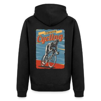 I'd rather be Cycling - Unisex Premium Bio Zip Hoodie - Schwarz - Hinten - Nico (187cm)