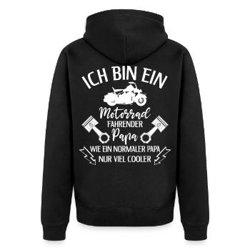 Ich bin ein Motorrad Fahrender Papa Motorradpapa - Unisex Premium Bio Zip Hoodie - Schwarz - Hinten - Nico (187cm)