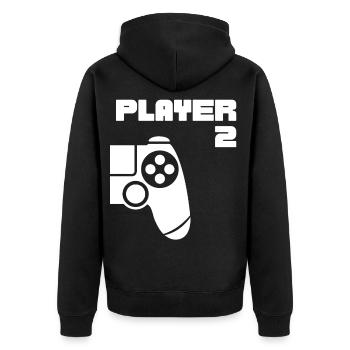 Player 1 Player 2 Gamer Partnerlook - Unisex Premium Bio Zip Hoodie - Schwarz - Hinten - Nico (187cm)