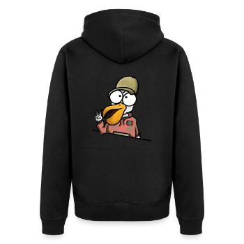 Pelikan zeigt Peace - Unisex Premium Bio Zip Hoodie - Schwarz - Hinten - Nico (187cm)