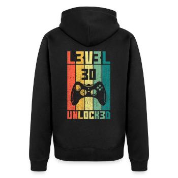 Level 30 Unlocked Gambler 30 Birthday Gift - Unisex Premium Organic Zip Hoodie - black - Back - Nico (187cm)