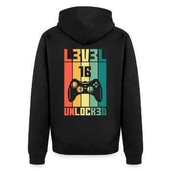 Niveau 16 Unlocked Joueur cadeau 16 anniversaire - Veste à capuche bio Premium Unisexe - noir - Dos - Nico (187cm)