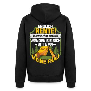 Rentner - Unisex Premium Bio Zip Hoodie - Schwarz - Hinten - Nico (187cm)