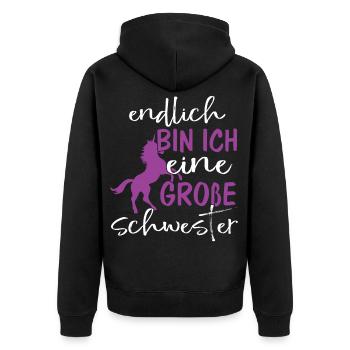 Endlich bin ich eine große Schwester - Unisex Premium Bio Zip Hoodie - Schwarz - Hinten - Nico (187cm)