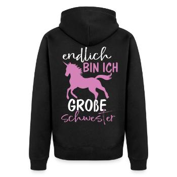 Endlich bin ich große Schwester - Unisex Premium Bio Zip Hoodie - Schwarz - Hinten - Nico (187cm)