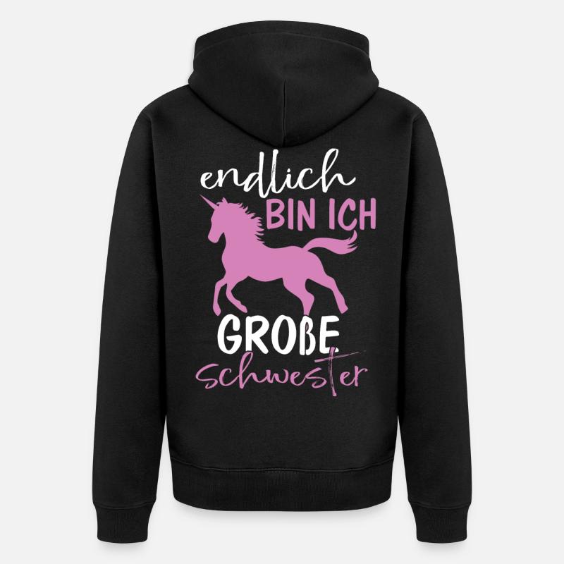 Endlich bin ich große Schwester - Unisex Premium Bio Zip Hoodie - Schwarz