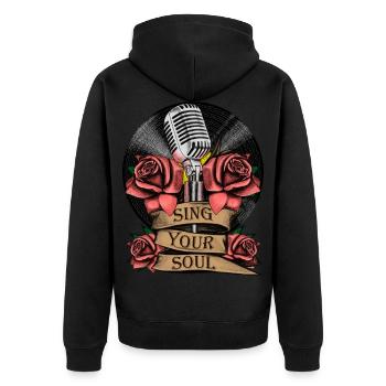Microphone, Rose, Musique, Singing, Vinyle, Soul - Veste à capuche bio Premium Unisexe - noir - Dos - Nico (187cm)