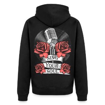 Microphone, Rose, Musique, Singing, Vinyle, Soul - Veste à capuche bio Premium Unisexe - noir - Dos - Nico (187cm)