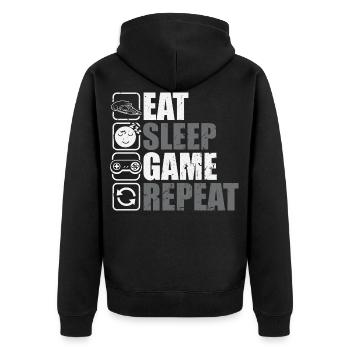 Eat Sleep Game Repeat Gamer Zocker - Unisex Premium Organic Zip Hoodie - black - Back - Nico (187cm)