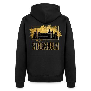 Stockholm Schweden Sweden Skyline Stadt Gold - Unisex Premium Bio Zip Hoodie - Schwarz - Hinten - Nico (187cm)