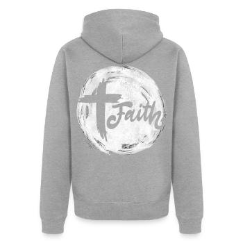 Faith - Unisex Premium Organic Zip Hoodie - heather grey - Back - Nico (187cm)
