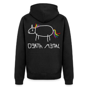 Death Metal Einhorn - Unisex Premium Bio Zip Hoodie - Schwarz - Hinten - Nico (187cm)