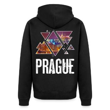 Prague Prag Tschechien Czech Skyline Stadt City - Unisex Premium Bio Zip Hoodie - Schwarz - Hinten - Nico (187cm)