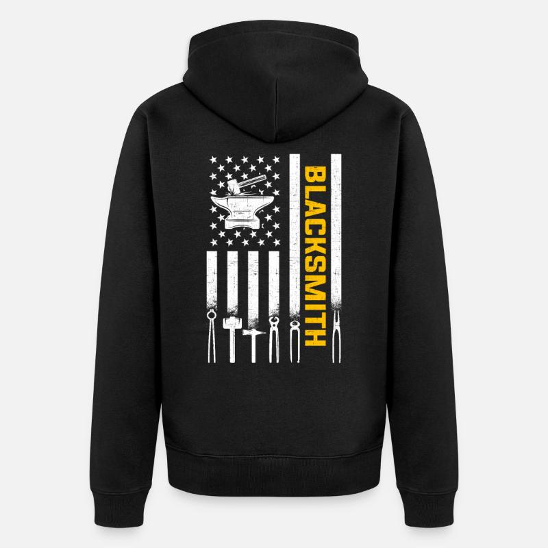 blacksmith American Flag, blacksmith - Unisex Premium Organic Zip Hoodie - black