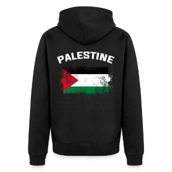 Palästina - Unisex Premium Bio Zip Hoodie - Schwarz - Hinten - Nico (187cm)