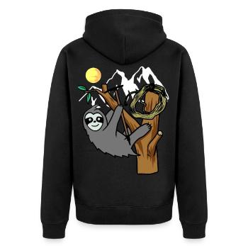 Faultier Wildnis Wildtier sportlich klettern - Unisex Premium Bio Zip Hoodie - Schwarz - Hinten - Nico (187cm)