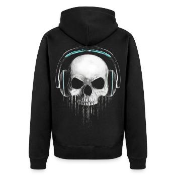 Headphone Skull - Unisex Premium Bio Zip Hoodie - Schwarz - Hinten - Nico (187cm)