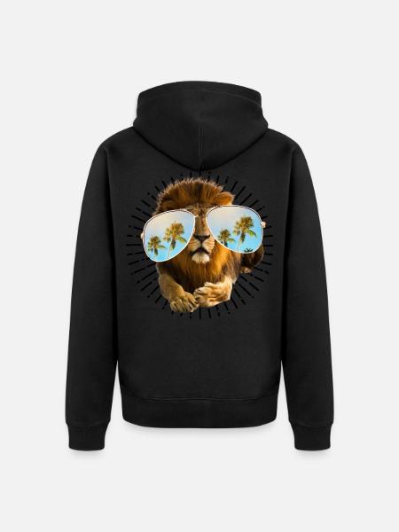 LÖWE LÖWEN with BRILLE - Unisex Premium Organic Zip Hoodie - black