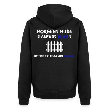 Zaunbau Zaunbauer Zaun Sprüche Lustig - Unisex Premium Bio Zip Hoodie - Schwarz - Hinten - Nico (187cm)