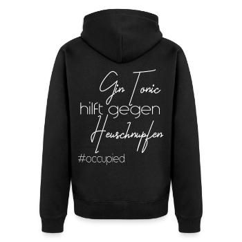 Gin und Tonic gegen Heuschnupfen Meme Allergie - Unisex Premium Bio Zip Hoodie - Schwarz - Hinten - Nico (187cm)