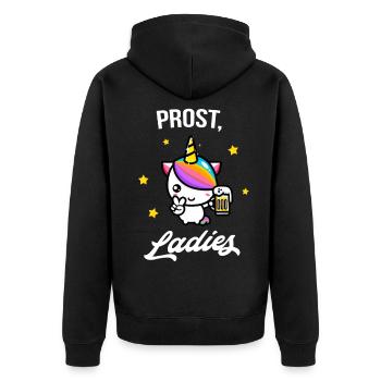 Prost, Ladies Funny Party Unicorn Beer Fun Woman - Unisex Premium Organic Zip Hoodie - black - Back - Nico (187cm)