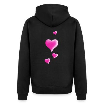 Pinke Herzen Illustration Vintage Herz Design - Unisex Premium Bio Zip Hoodie - Schwarz - Hinten - Nico (187cm)