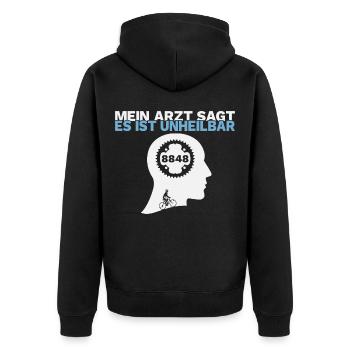 Everesting 8848 Ausdauer Radsport Geschenk - Unisex Premium Bio Zip Hoodie - Schwarz - Hinten - Nico (187cm)